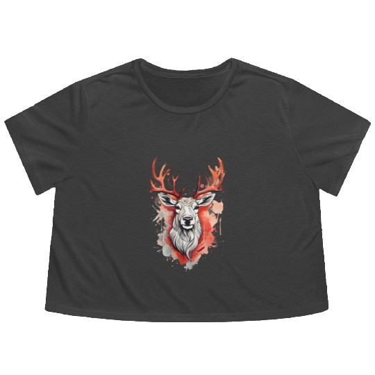 Reindeer Sublime Antler Silhouette Top Flowy Cropped Tees