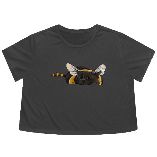 Fuzzy Little Bumblebee Kitty Flowy Cropped Tees