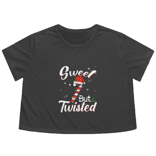 Sweet But Twisted Funny Christmas Candy Cane Xmas Flowy Cropped Tees