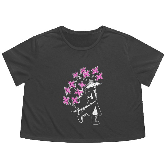 Samurai Sakura Tree Chinese Warrior Gift Flowy Cropped Tees