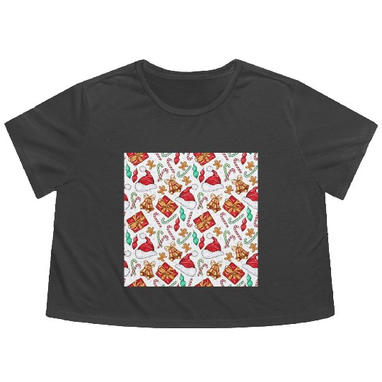 Cute Cartoon Christmas Decoration Seamless Pattern Flowy Cropped Tees