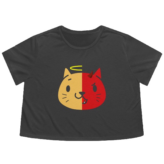 Two Face Cat Angel And Devil Flowy Cropped Tees