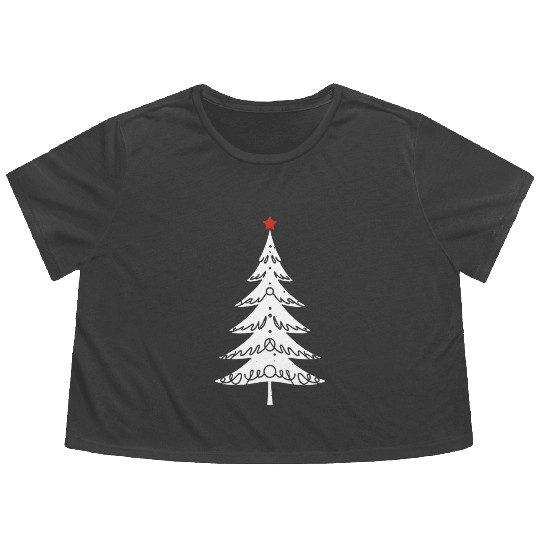 Decorated Minimalistic Christmas Tree - White Flowy Cropped Tees