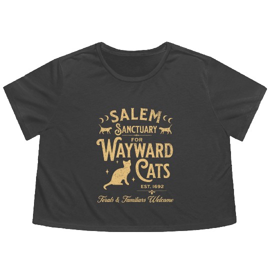 Salem Sanctuary for Wayward Cats Black Flowy Cropped Tees