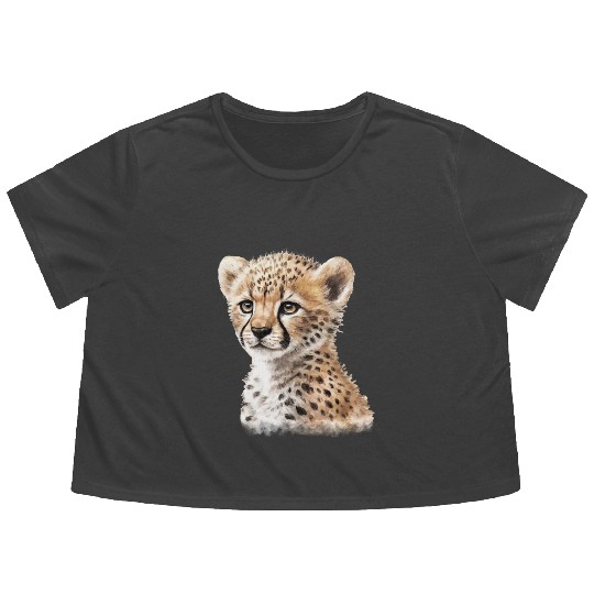Baby Cheetah Aesthetic Watercolor Painting Flowy Cropped Tees