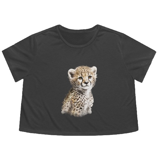 Baby Cheetah Cute Watercolor Painting Portrait Flowy Cropped Tees