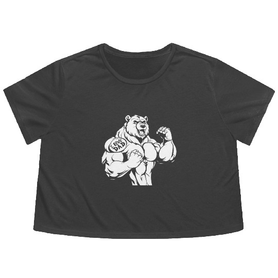 Brown Bear Biceps Tattoo I Love Dad Flowy Cropped Tees