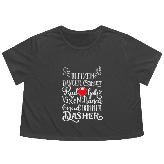 Santa's Reindeer Rudolph List Christmas Themed Mem Flowy Cropped Tees