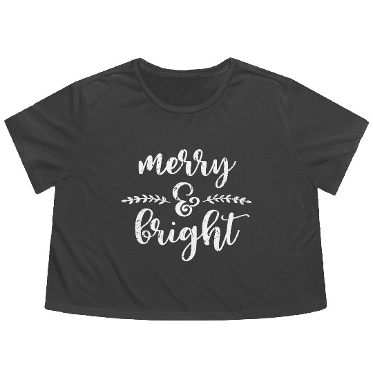 Merry And Bright Meme Funny Christmas Vintage Flowy Cropped Tees