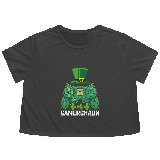 Gamerchaun Gamer Gaming Games St Patrick's Day Flowy Cropped Tees