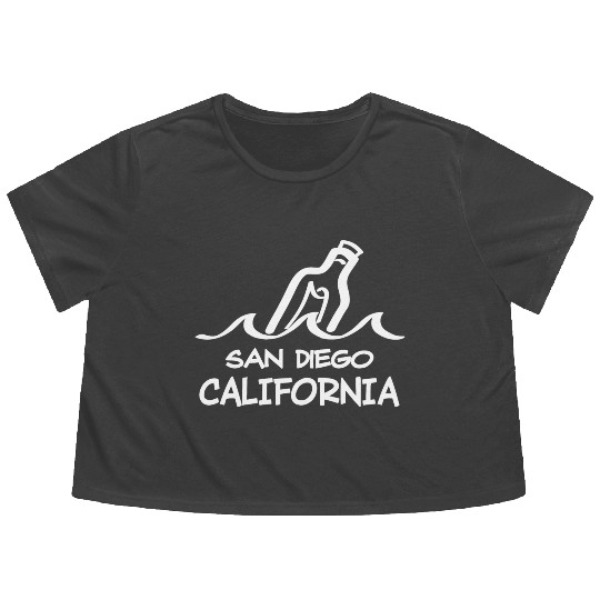 San Diego California Message In A Bottle Souvenirs Flowy Cropped Tees