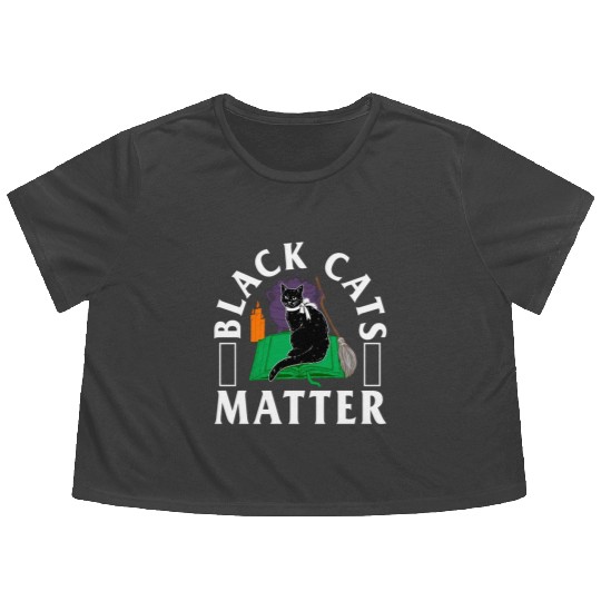 Halloween Flowy Cropped Tees, Black Cats Matter Witch