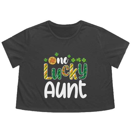 One Lucky Aunt Matching Family St Patrick's Day Flowy Cropped Tees