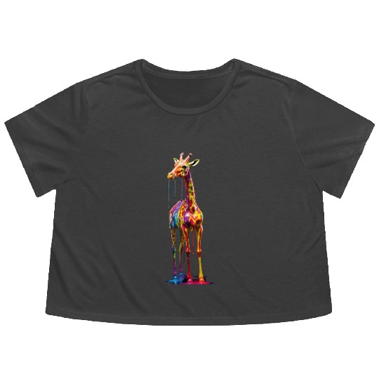 Rainbow Colored Giraffe Flowy Cropped Tees