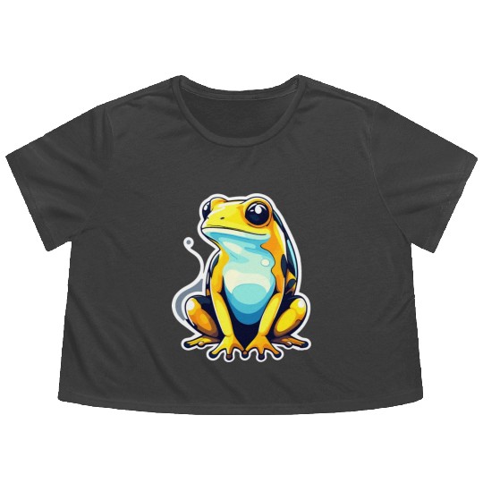Golden Poison Frog Illustration Flowy Cropped Tees