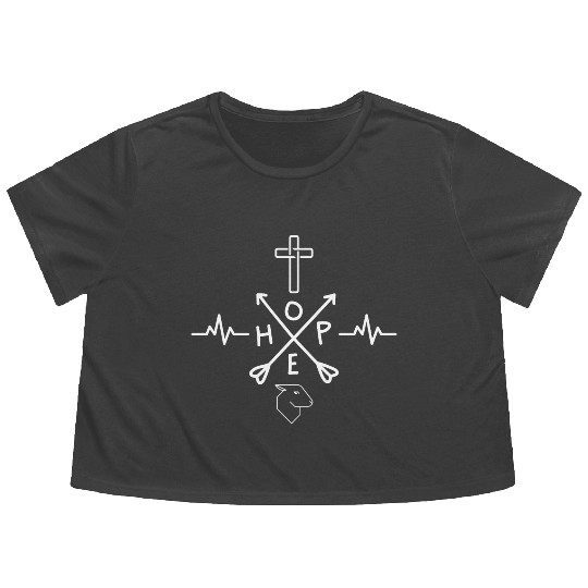 Heartbeat Hope Cross Lamb Christian Symbol Flowy Cropped Tees
