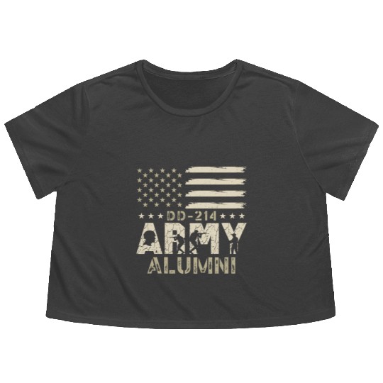 DD-214 Army Alumni Military US Flag Veteran USA Flowy Cropped Tees
