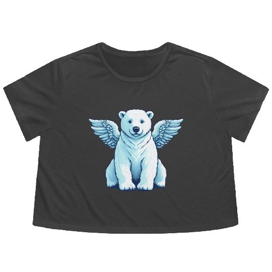 Bear Polar Bear Angel Wings Flowy Cropped Tees