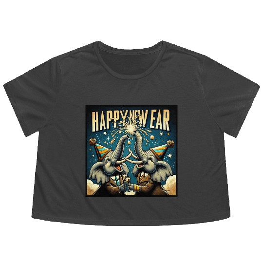 New Year's Eve Elephant Cheers with Champagne Flowy Cropped Tees