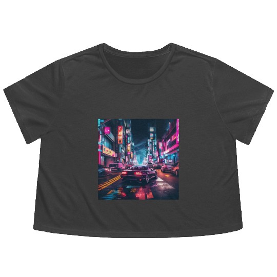 Vaporwave Tokyo Flowy Cropped Tees