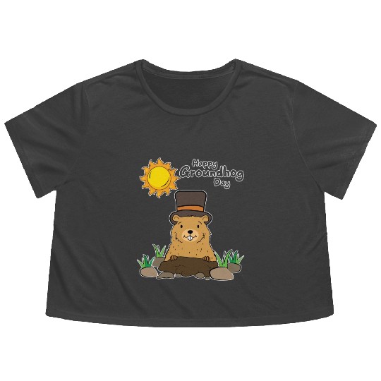 Happy Groundhog Day Animal Groundhog Spirit Rodent Flowy Cropped Tees