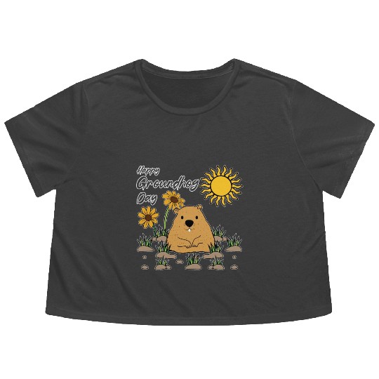 Happy Groundhog Day Animal Spirit Rodent Flowy Cropped Tees