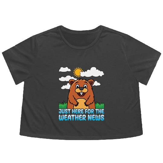 Just Here For The Weather News Happy Groundhog Day Flowy Cropped Tees