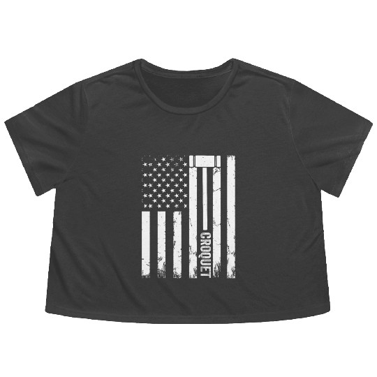 Croquet Player US Flag Croquet Flowy Cropped Tees