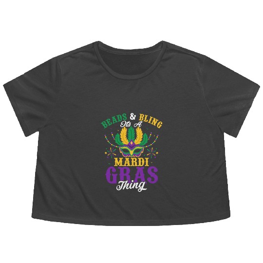 Beads & Bling It's A Mardi Gras Thing Party Carniv Flowy Cropped Tees