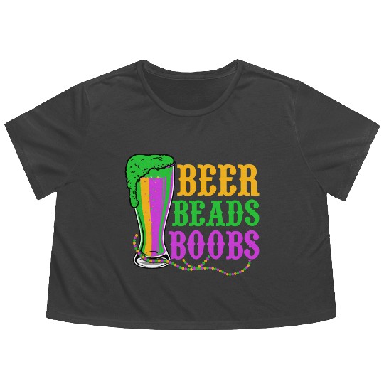 Beer Beads Boobs Carnival Mardi Gras Flowy Cropped Tees