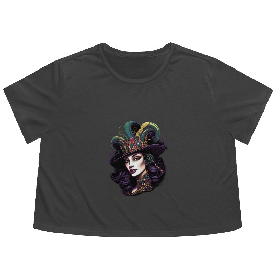 Mardi Gras Women Mardi Gras Parade Beads Jester Flowy Cropped Tees