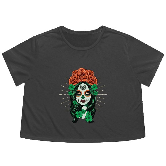 St Patrick's Day Dia De Los Muertos Calavera Flowy Cropped Tees