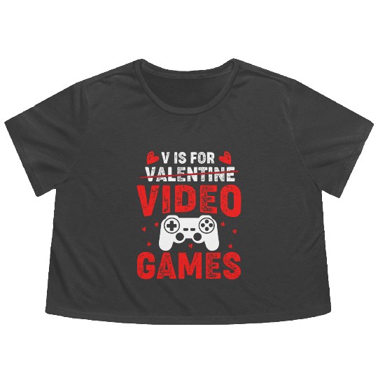V is for Video Games Valentines Day Gamer Men Boys Flowy Cropped Tees