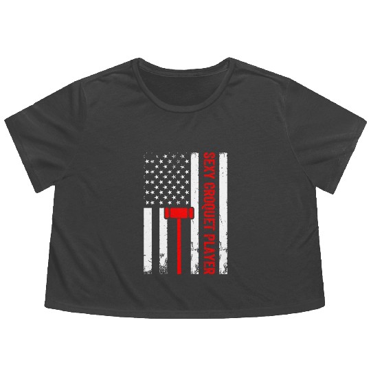 Sexy Croquet Player US Flag Croquet Player Flowy Cropped Tees