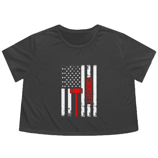 Croquet US Flag Croquet Player Flowy Cropped Tees