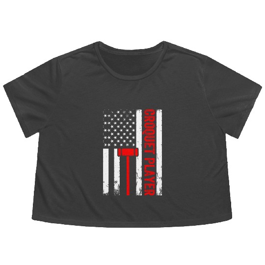 Croquet Player US Flag Croquet Player Flowy Cropped Tees