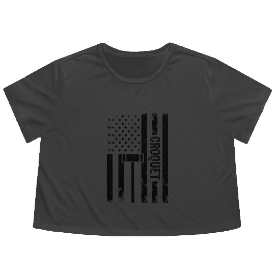 Croquet Player Croquet US Flag Flowy Cropped Tees