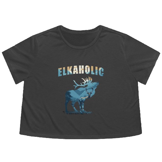 Elk Hunting Elkaholic Hunters Flowy Cropped Tees