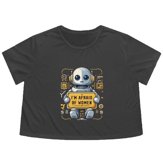 Caution I'm afraid of women shy guy funny cute Flowy Cropped Tees