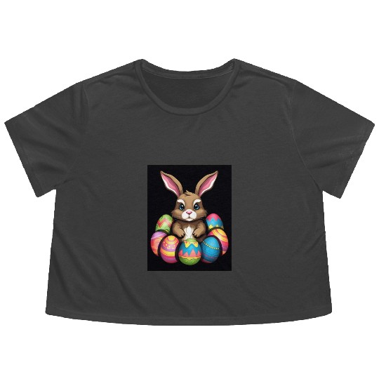 Easter Bunny Rabbit Colorful Eggs Easter Egg Hunt Flowy Cropped Tees