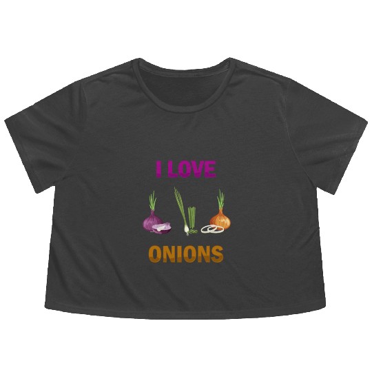 I Love Onions, For Onion and Vegetable Lovers Flowy Cropped Tees