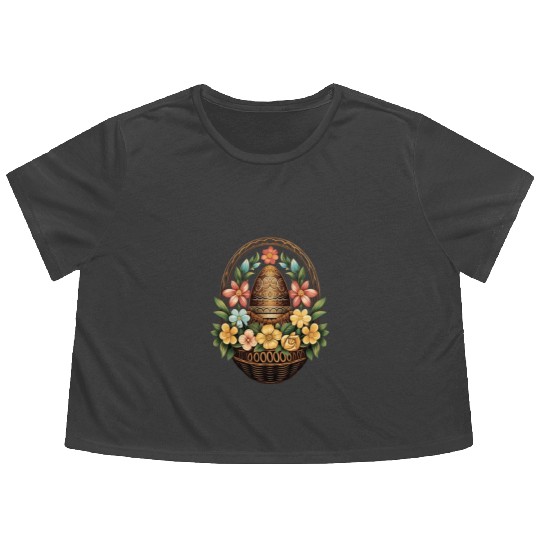 Easter Day Easter Egg Basket Mandala Art Egg Hunt Flowy Cropped Tees