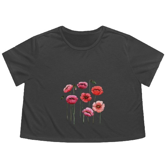 Poppies, spring bloomers, summer, flower, vintage. Flowy Cropped Tees