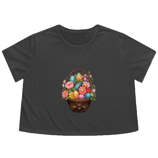 Easter Day Easter Egg Basket Spring Flowers Flowy Cropped Tees