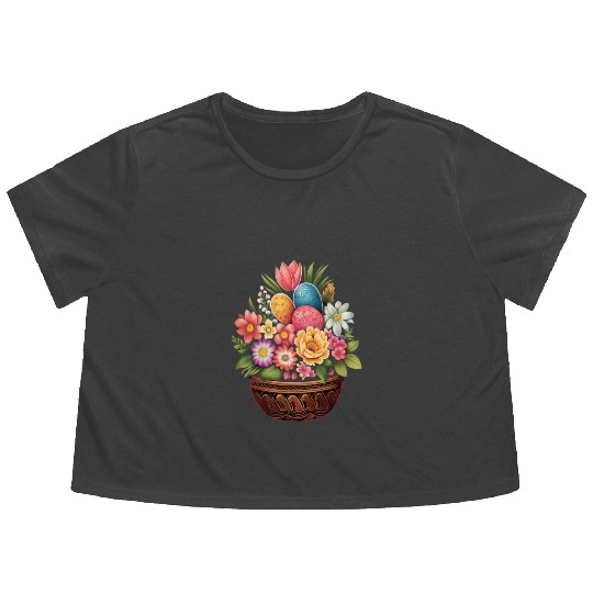 Easter Day Easter Egg Basket Spring Flowers Flowy Cropped Tees