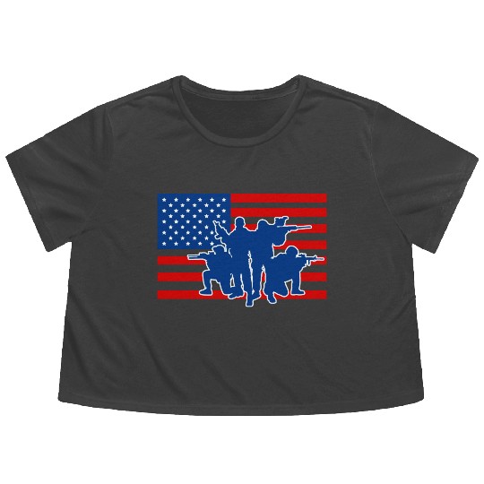 Military Army Soldiers US Flag Flowy Cropped Tees