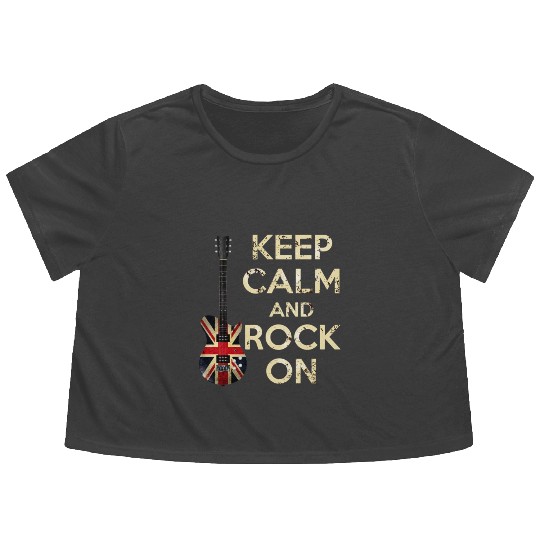 Keep Calm and Rock On Union Jack Guitar Flowy Cropped Tees