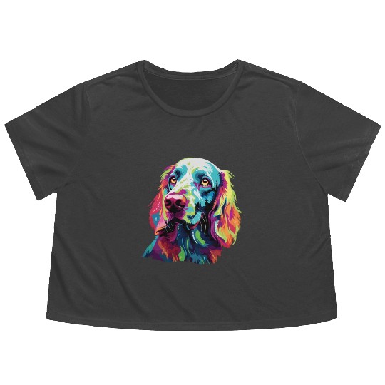 Watercolor Colorful English Setter Flowy Cropped Tees