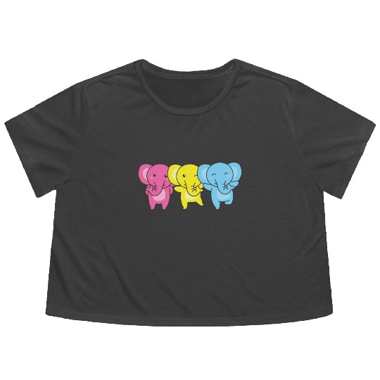 Pansexual Flag Pride Lgbtq Cute Elephant Flowy Cropped Tees