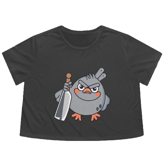 A pigeon holds a knife and is angry Flowy Cropped Tees